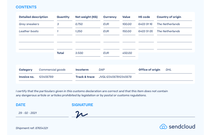 commercial invoice example with hs shipping codes