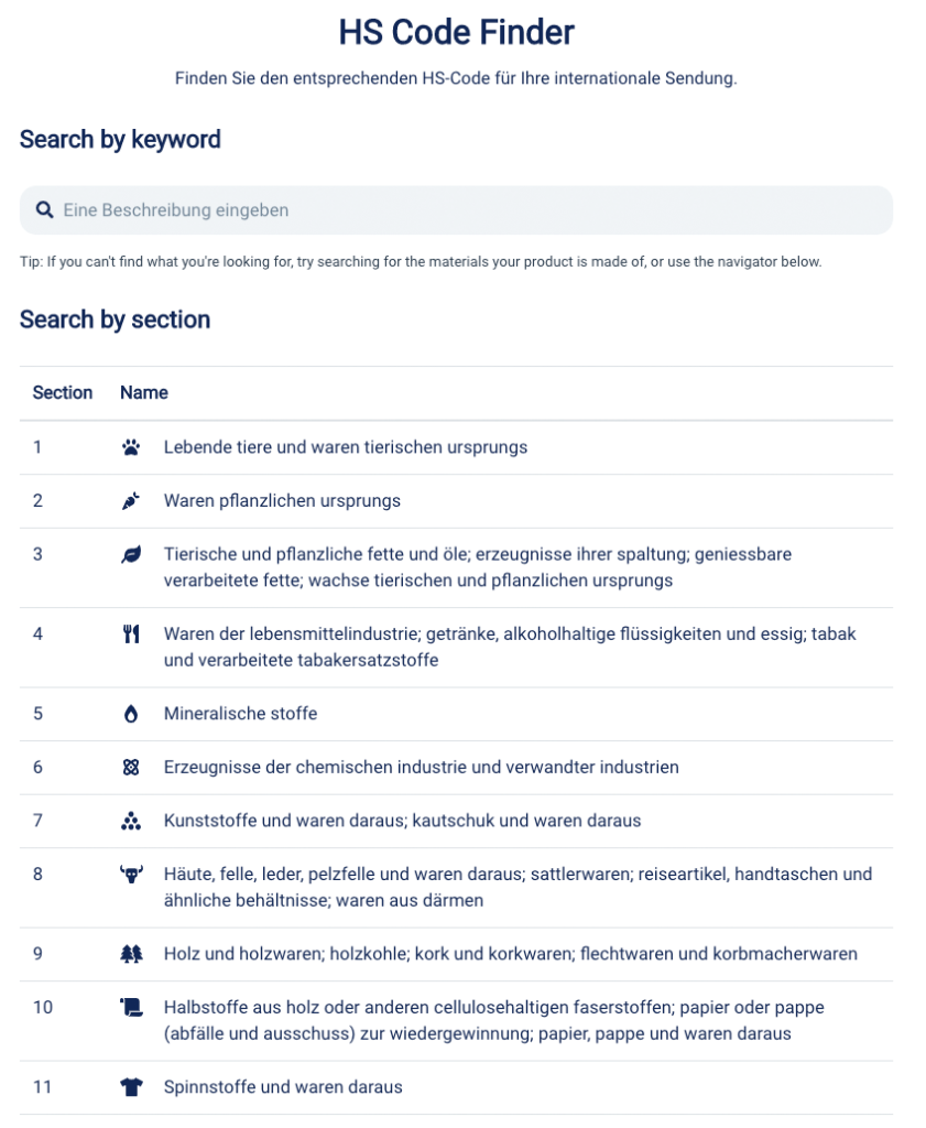 Österreich: HS-Code Finder auf Deutsch